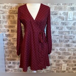 LOFT Burgundy Polka Dot Wrap Dress
